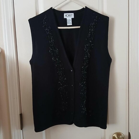 Vintage Y2K 1990s black sequin beaded 4-button sweater vest, size small - Picture 1 of 7